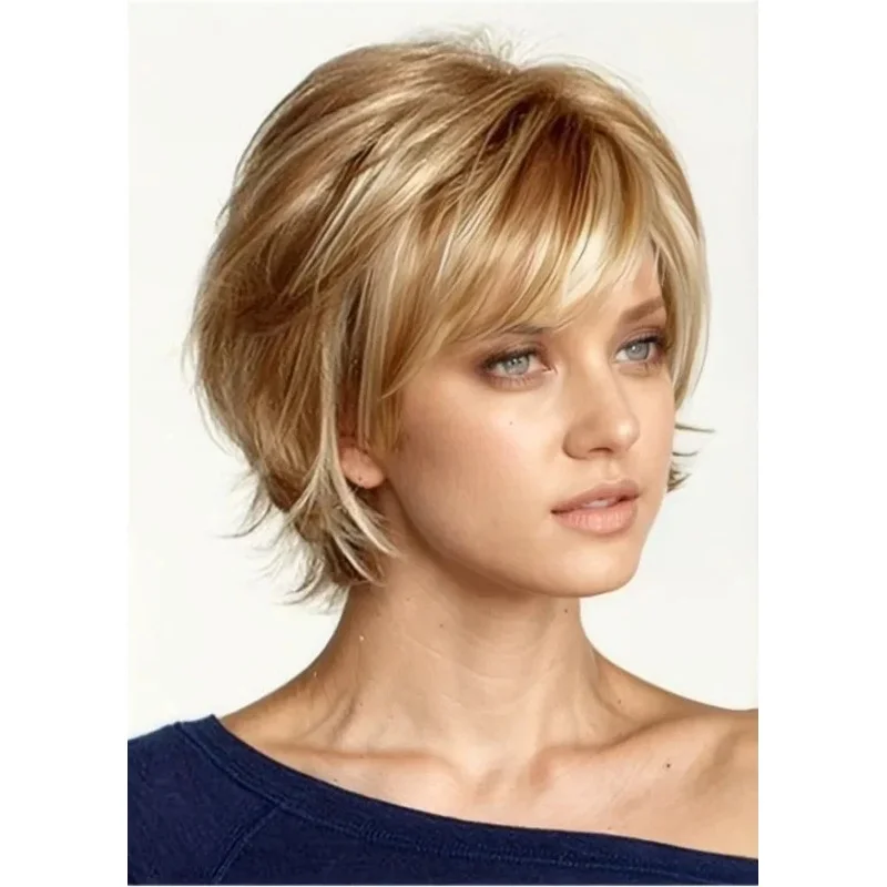 Hair Fashion Charm Women's Layered Short Brown Mix Blond Wigs 10 In
