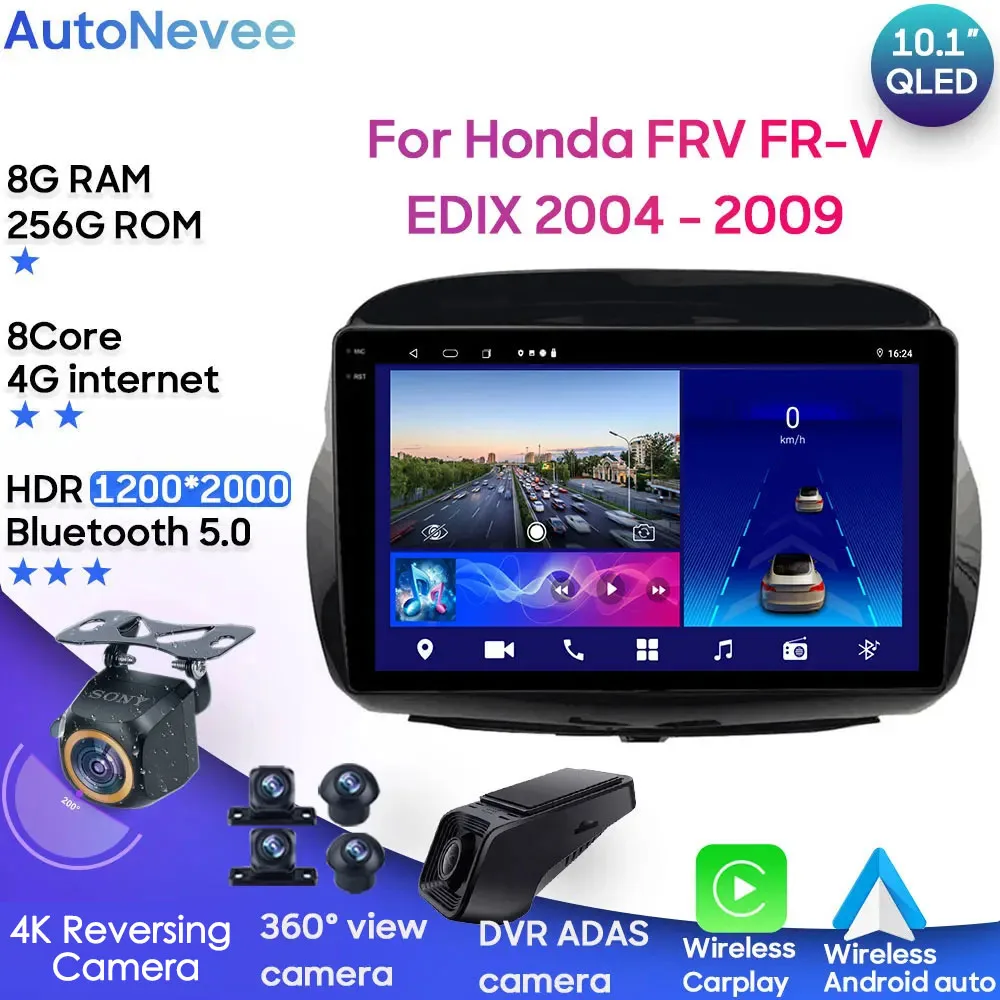 For Honda FRV FR-V EDIX 2004 - 2009 Android 13 Car Head Unit Multimedia GPS Player Radio Stereo BT Carplay Android Auto 2din