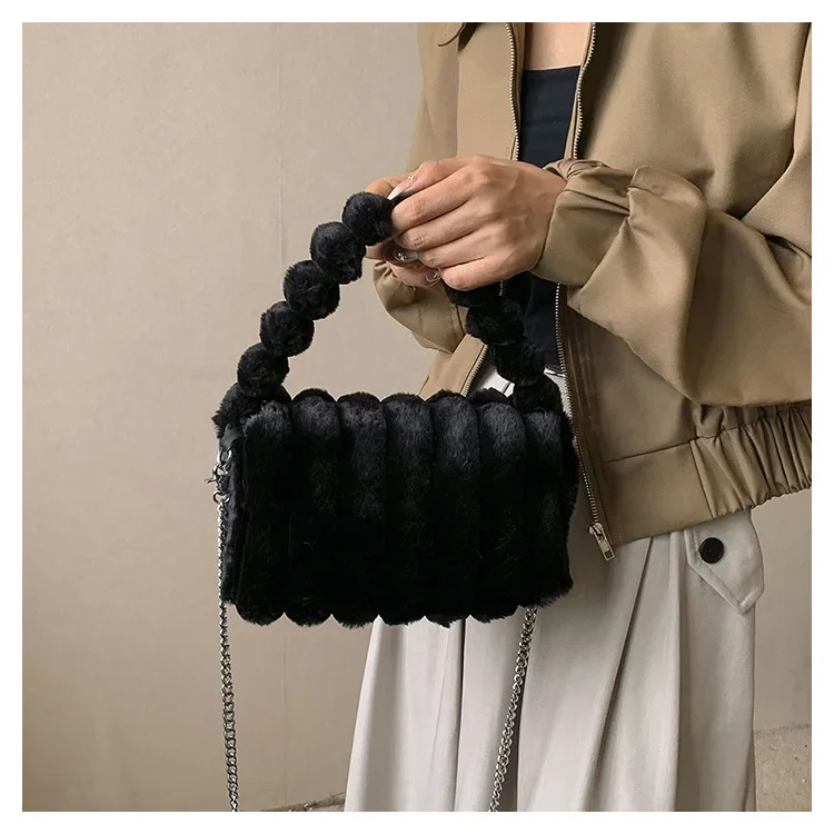 New Ins Fashion Plush Bags for Women Designer Autumn Shoulder Bags Luxury Plaid Velvet Handbags Trend Female Crossbody Bags