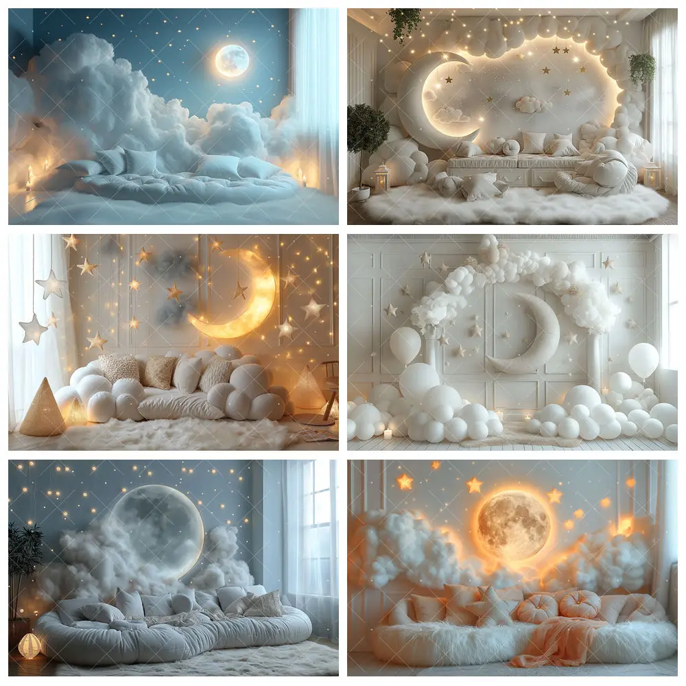 Clouds Stars Moon Lights Boy Girl Kid Birthday Party Backdrop Custom Photography Poster Baby Sleeping Room Decor Prop Background