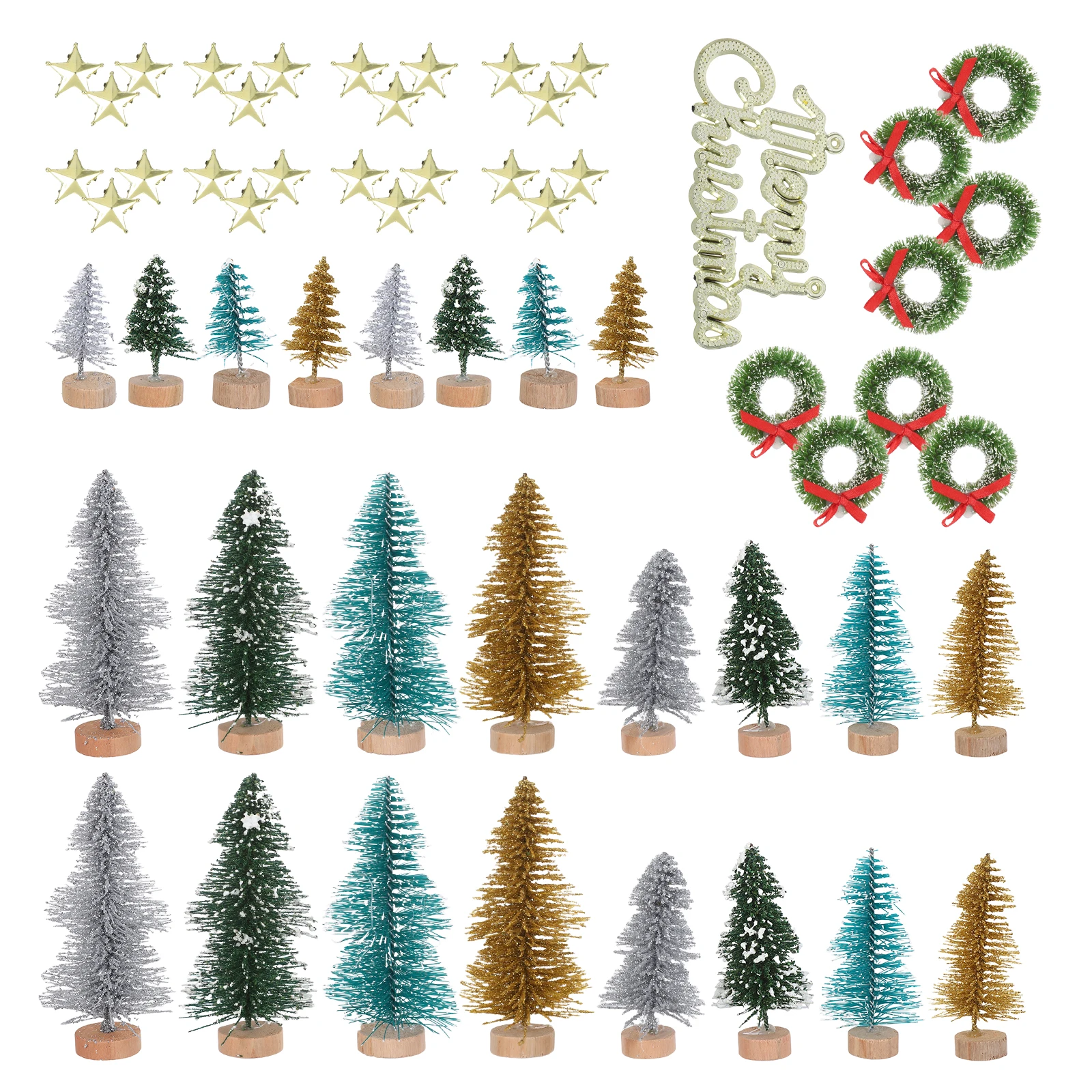 

1Set Mini Christmas Tree with Wreaths Set Desktop Snow Flocked Pine Tree Small Tabletop Decoration Festive Holiday Centerpiece