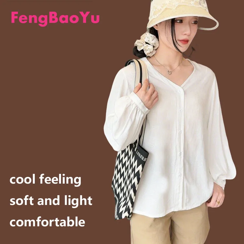 

Fengbaoyu Cotton Silk Ladies Shirt Bubble Long Sleeved Casual Shirt Homewear Sleepwear Breathable Sweat-Repellent Summer