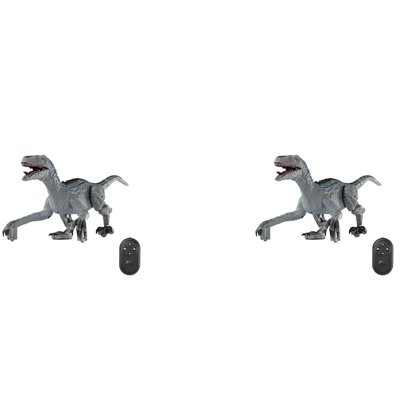 2x Afstandsbediening Dinosaurus Speelgoed Lopen Robot Dinosaurus Brullende Geluidssimulatie Velociraptor Rc Elektronisch Dinosaurus Speelgoed