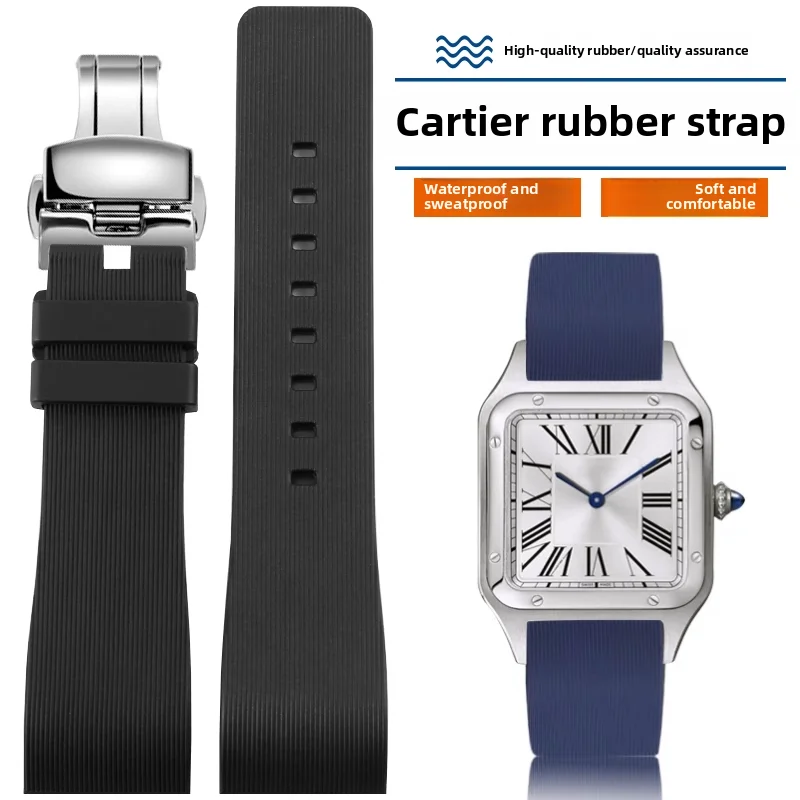 20 23 مللي متر ل كارتييه Sandoz Santos100 سلسلة سيليكون ساعة مطاطية حزام الرجال النساء حزام الساعات معصمه سوار أسود أزرق