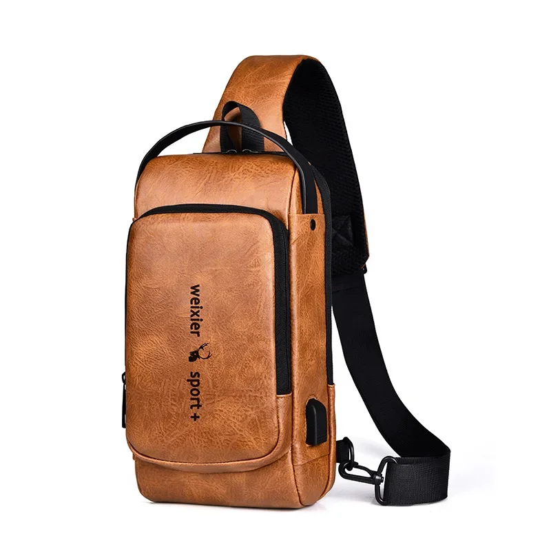 Retro casual shoulder messenger bag men anti-theft large capacity chest bag USB charging shoulder bag chest bag men messenger