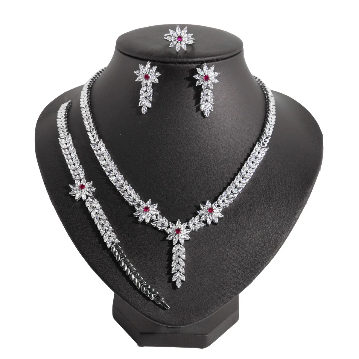 

Роскошные комплекты ювелирных изделий с белым кубическим цирконом, свадебный подарочный набор для женщин, свадебный комплект из 4 предметов, ожерелье, серьги, аксессуары для помолвки