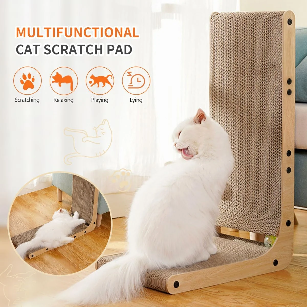 

Cat Scratching Board, L-Shaped Cat Scratching Board, Wall-Mounted Vertical Cat Scratching Board, Indoor Cat Scratching Board Toy with Ball