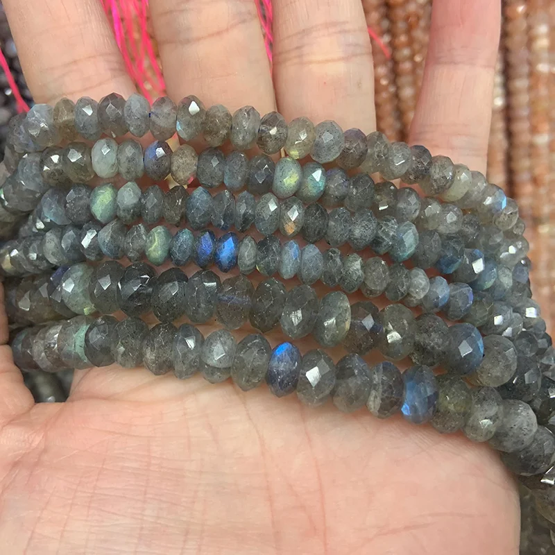 

A Natural Labradorite Stone Beads 15'' Blue Flash Faceted Rondelle Loose Beads For Jewelry Making DIY Earring Necklace Bracelate