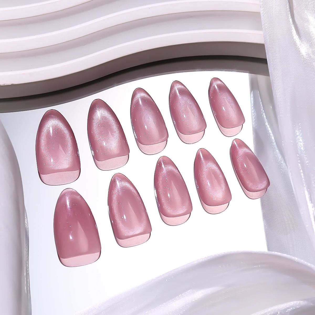 

30pcs ‌gentle color Cat Eye French Press on Nails drop-shaped fake nails Firm, waterproof, and windproof Full Cover False Nail
