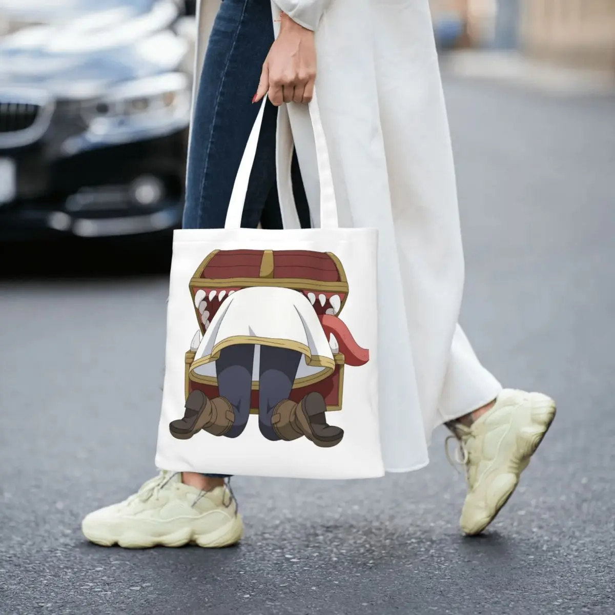 Frieren Trapped In A Mimic Canvas Tote Bag Fashion Large Capacity Shopping Bag Frieren Beyond Journey's End Daily Bags