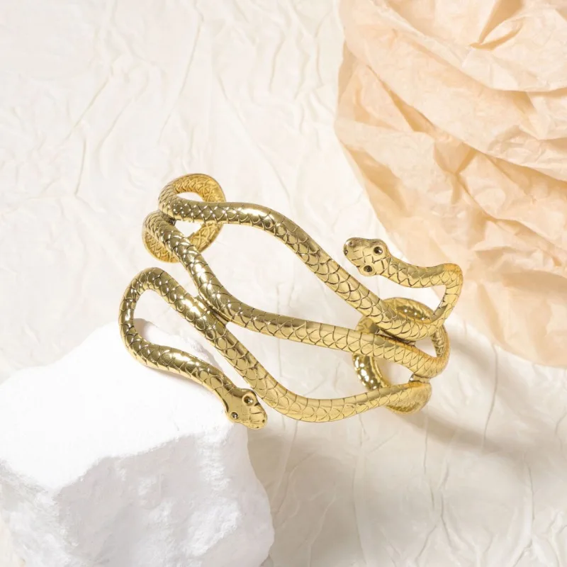 Modern Jewelry European and American Design Metal Snake Open Bracelets For Women Party Gifts Exaggerative Accessories