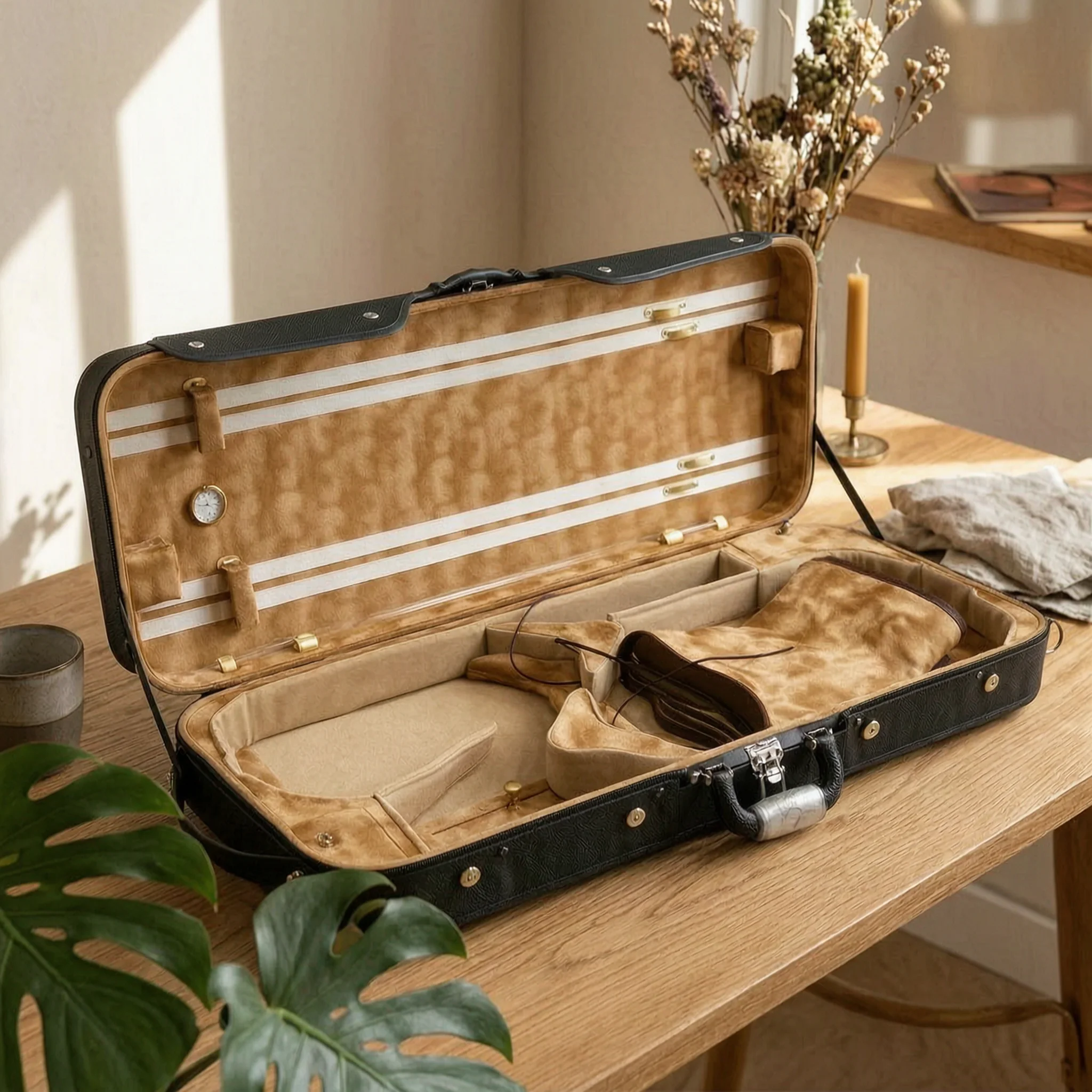 Double Violin Case Secure Double Violin Case Padded Sturdy for Violinists, Travel, Rehearsals