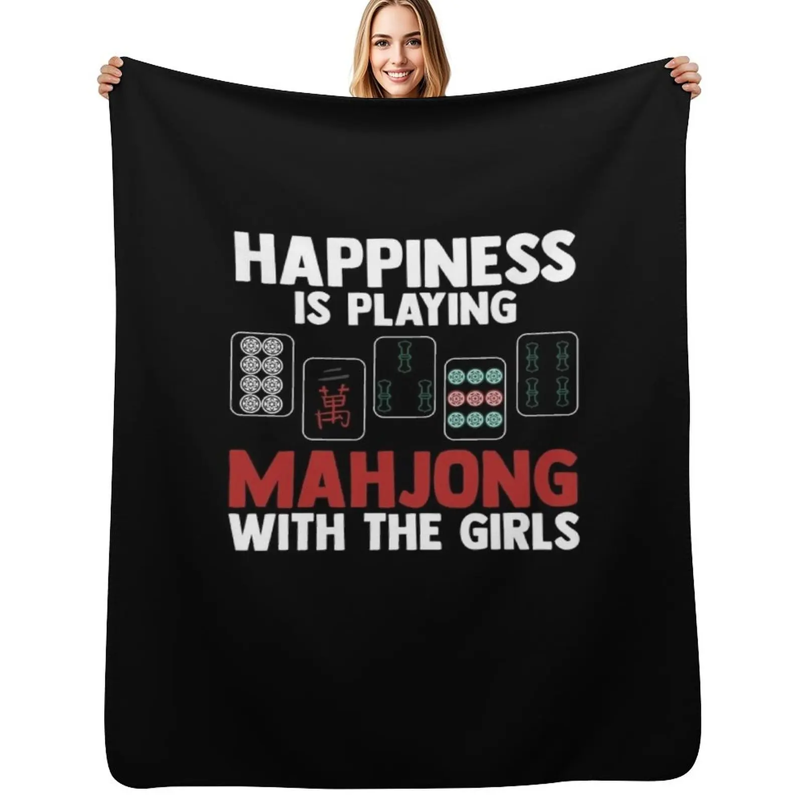 Happiness Is Playing Mahjong With The Girls Mahjong Player Throw Blanket Multi Use Warm Blanket for Living Room Bedroom