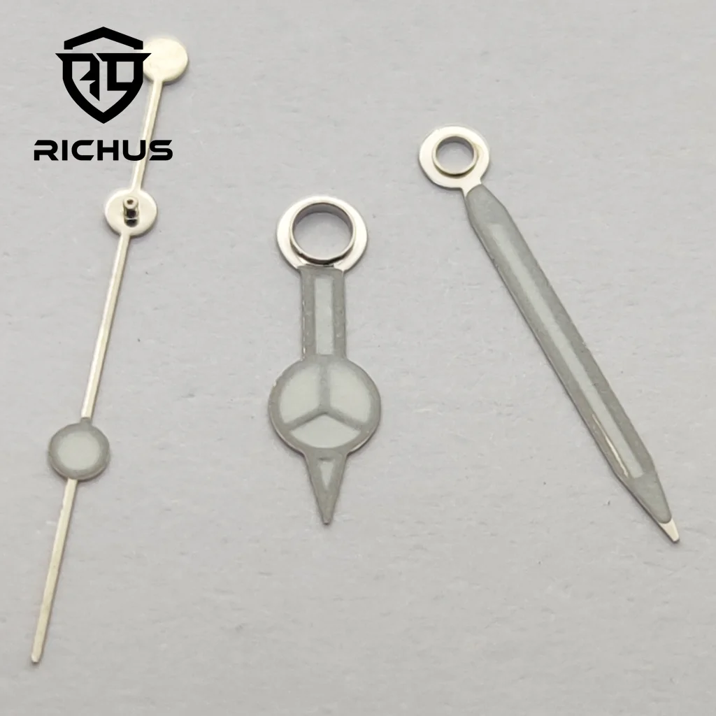 Стрелки RICHUS NH35 Серебряные стрелки часов Зеленые светящиеся подходят для NH34 NH35 NH36 ETA2824 2836 Механизм Miyota8215-DG