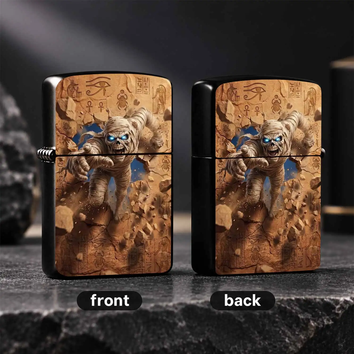Creative Egyptian Awakening Mummy Themed Lighter, Featuring Mysterious Hieroglyph Murals and Cool Glowing Eye Design, Portable Stylish Versatile Accessory, Ideal Unique Gift for Multiple Occasion A Humorous And Interesting Lighter