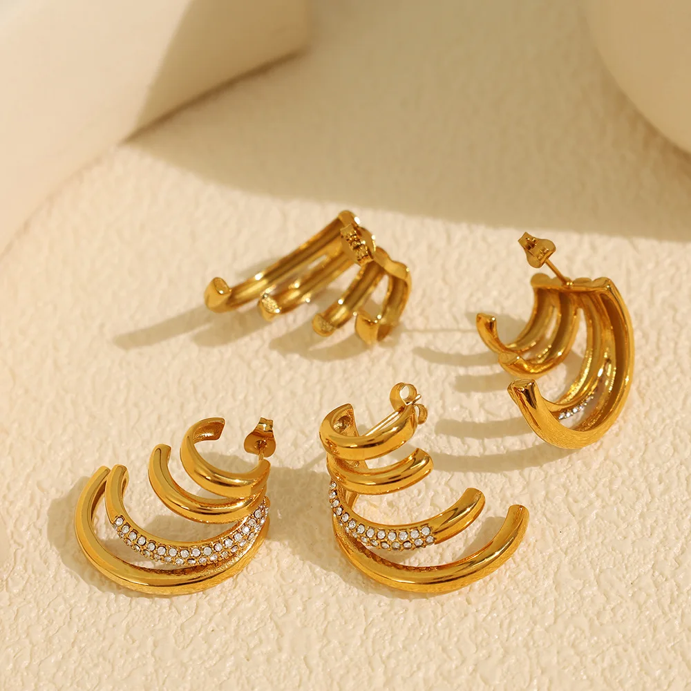 

Women'S Irregular Earrings Gold Stainless Steel Earrings 2025 Trendy New Diamond Pierced Earrings Jewelry