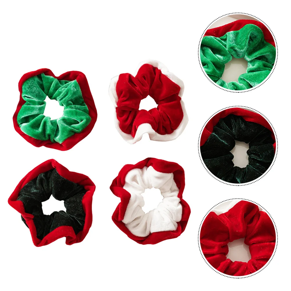 

4 Pcs Christmas Scrunchies Flannel Hair Accessories Ponytails Holders High Quality Fabric Elastic Classic Style Hair Ties