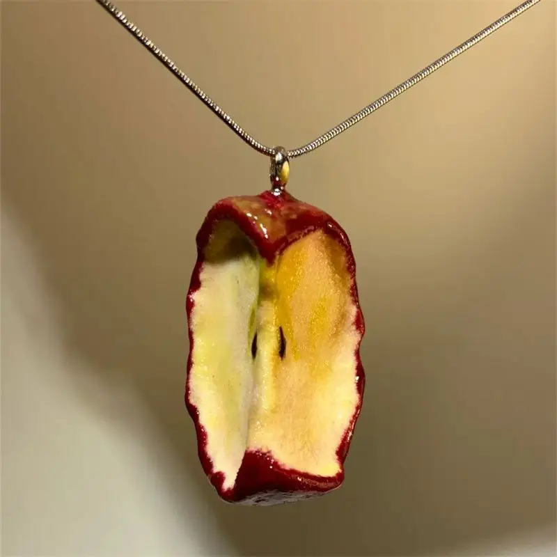 

Cute Red Apple Freeze-dried Necklace Niche Design Creativity Unique Personality Drops Original Hand-made Clavicle Chain