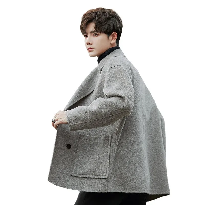 

1-H15 Autumn and Winter New Thickened Double-Sided Woolen Coat Men's Short Korean Style Trendy Coat Casual Suit Jacket