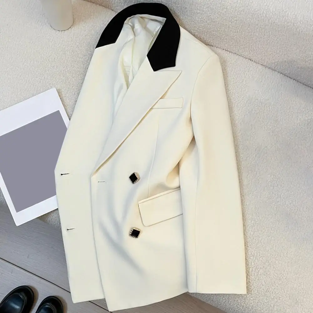 -encrusted Button Suit Jacket Elegant Women's Double Breasted Suit Coat with Lapel Flap Pockets Stylish Business Outwear for A