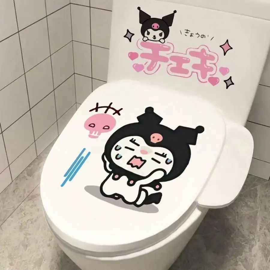 Sanrio Kuromi Toilet Stickers, Cute Cartoon Bathroom Decals, Waterproof Removable Wall Stickers for Toilet Seat & Home Decor