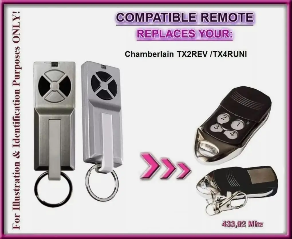 

TX2REV TX4REV TX4RUNI TX4UNIS TX2EV TX4EV TX2EVS Пульт дистанционного управления устройством открывания гаражных ворот 433,92 МГц 4-канальный подвижный код