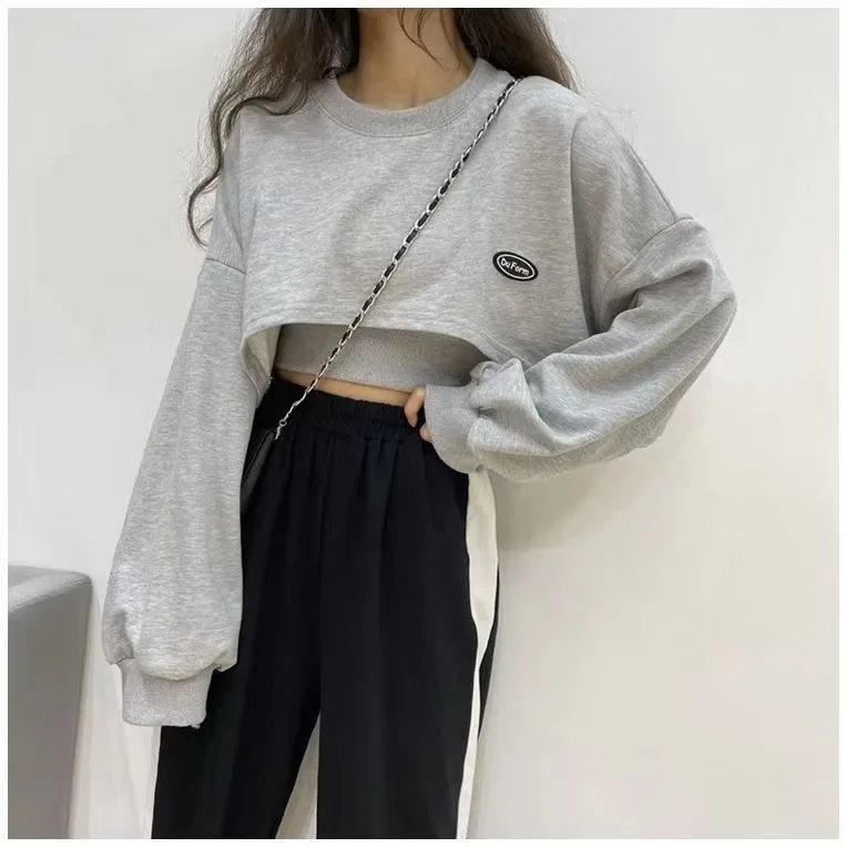 Oversized Crop Sweatshirt and Spaghetti Strap Top Women's Streetwear 2 Piece Set 4 Color Options Sweatshirts Kpop Casual Clothes