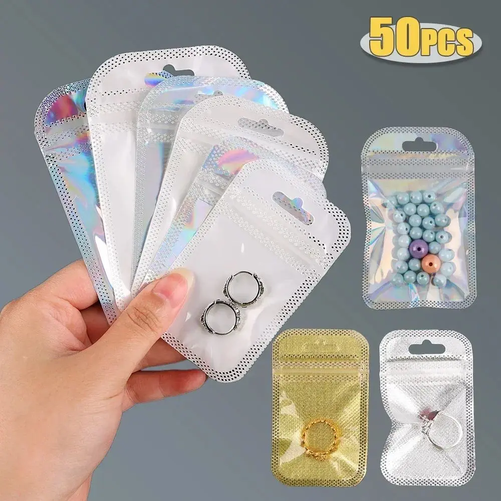 50Pcs Pouch Self Sealing Bags Transparent Earrings Rings Necklace Display Plastic Organizer Bag Resealable Thicken