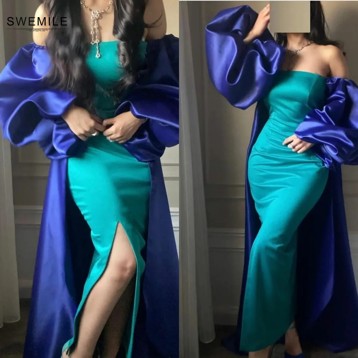 SWEMILE Elegant Wedding Party Dress Formal Occasion Dresses Prom Long Dresses For Special Events Zipper Up Blue Vestidos De Gala