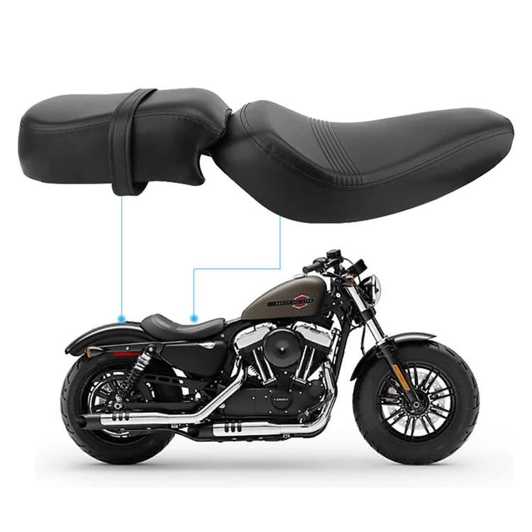 Motorcycle Black double Pu Custom Front solo Diver passenger leather Seat Cushion For Harley Sportster X48 48 1200 2016-2020