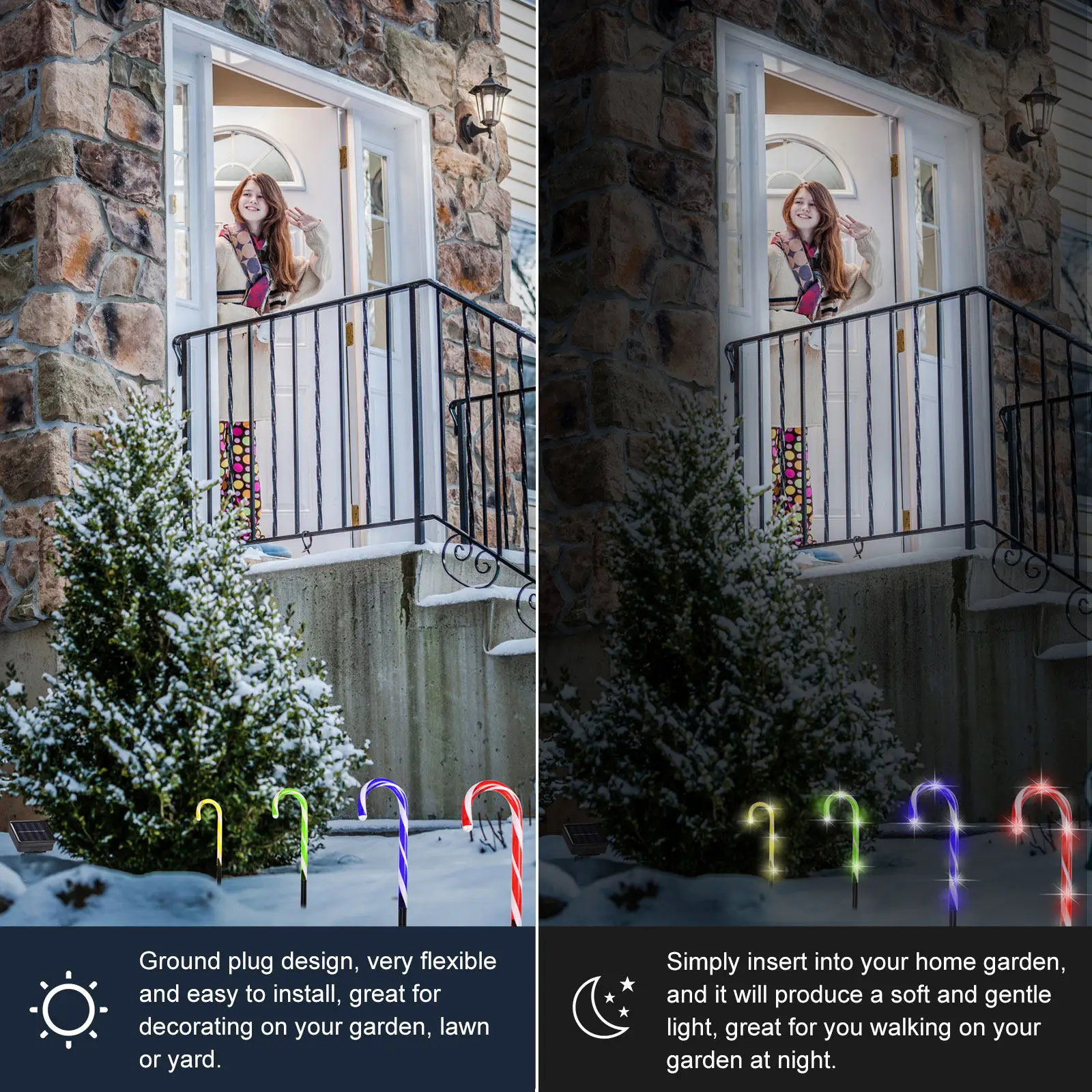 2Sets Solar LED Candy Cane Crutch Lamps Outdoor Lawn Garden Lighting Christmas Pathway Yard Party Decorative Lights