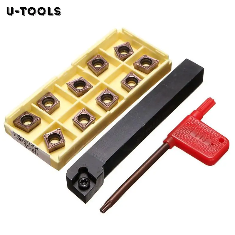 

U-TOOLS CNC Lathe Bar SCLCR1212H09 External Turning Tool Holder 10pcs CCMT09T304 Carbide Insert Cutter