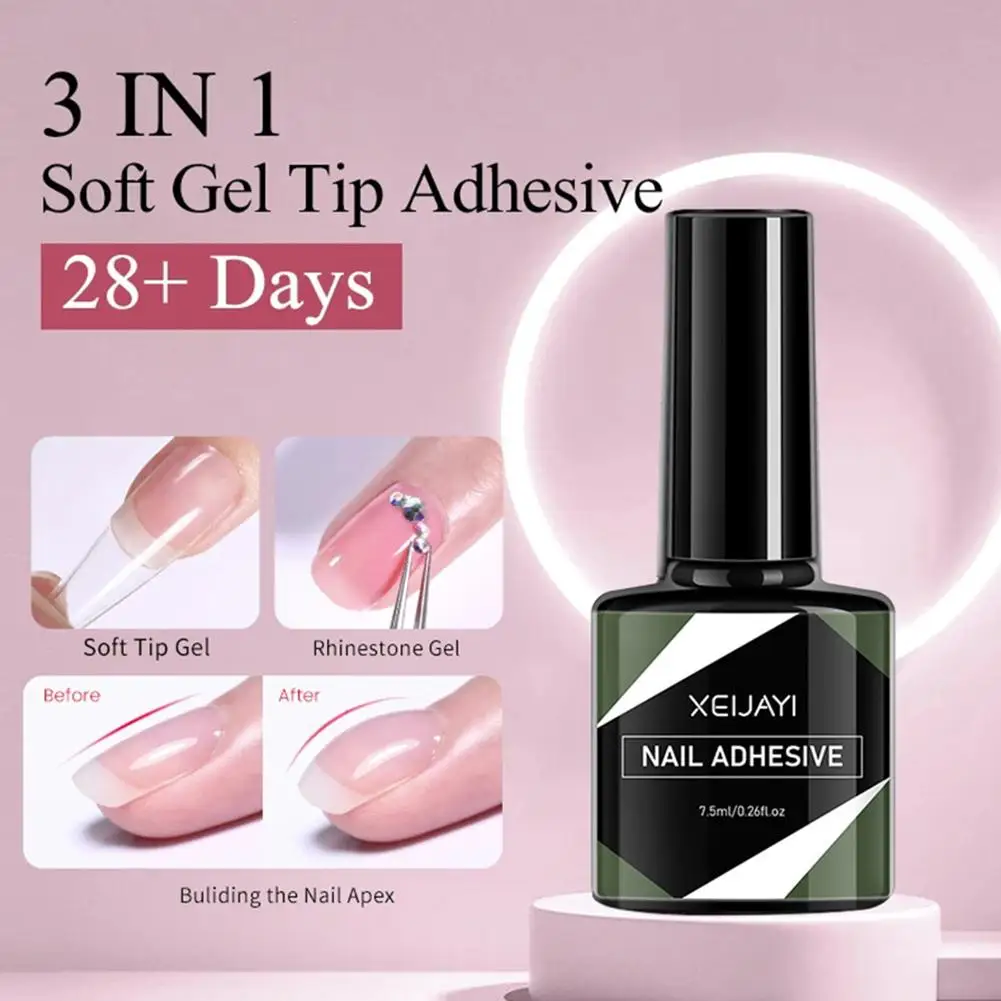 7.5ml New Soft Gel Tip Adhesive Glue For False Tips Extend Press On Nail Long Lasting 3d Decorations Diy Crystal Gems Nail X8q7