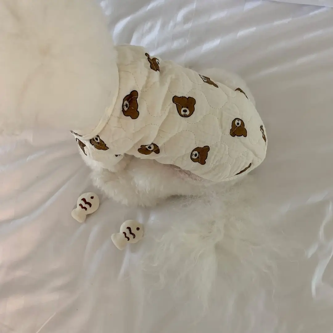 Autumn Bear Lapel Coat Pet Dog Cat Warm Cotton Padded Clothes Teddy Yorkshire Schnauzer Maltese Small Puppy Clothes Dog Costume