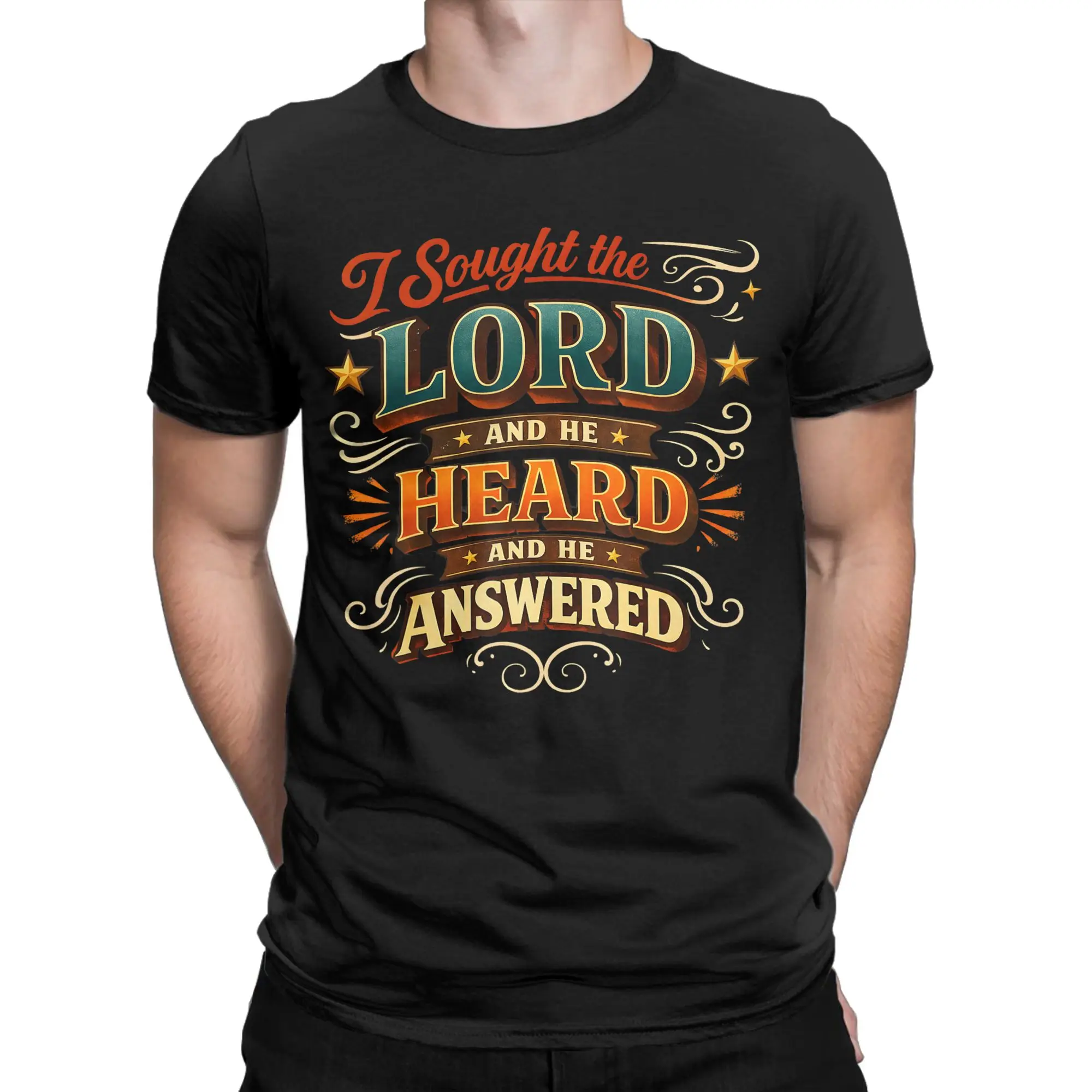 I Sought The Lord And He Answered  T-Shirt Men  Vintage Pure Cotton Tees Round Neck Short Sleeve T Shirt Plus Size Tops