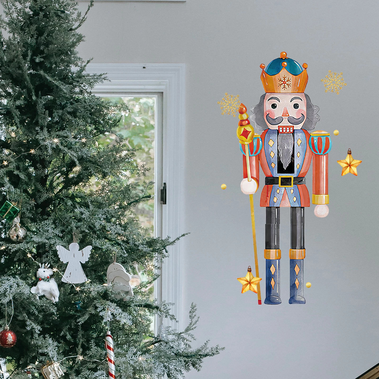 

Nutcracker Wall Stickers Christmas Refrigerator Door Mirror Clings Window Decorations Snowflake Decals