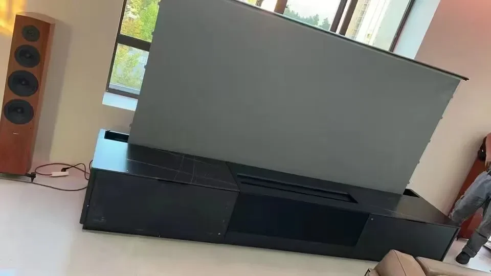 Tela do projetor com gabinete 90 polegadas/100 polegadas piso subindo tela do projetor alr ust eletrônico motorizado piso subindo projeção s