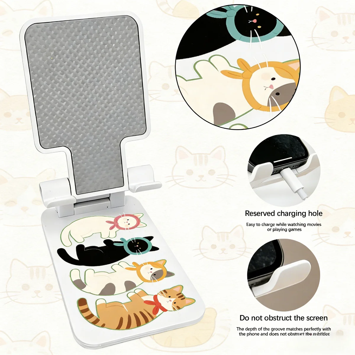 

Подставка для телефона в виде лежащей кошки, 1 шт., универсальная, нескользящая, устойчивая, регулируемая по высоте и углу наклона, складная, портативная.