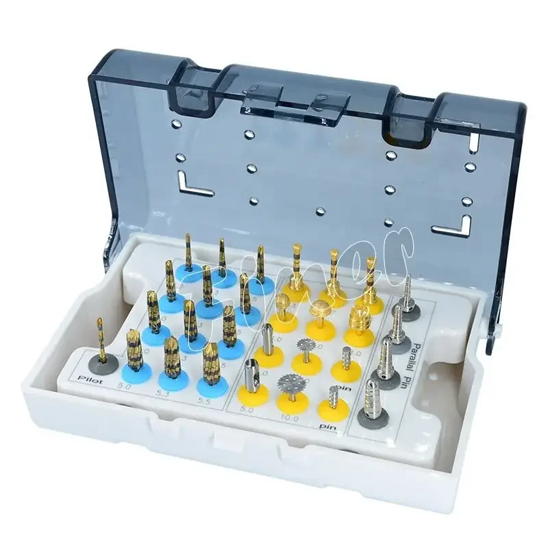 29pcs Osseodensification Burs Kit Dental Implant Drills with Bone Saw Disk Membrane Diamond Coated Bur Drills Tissue Punch