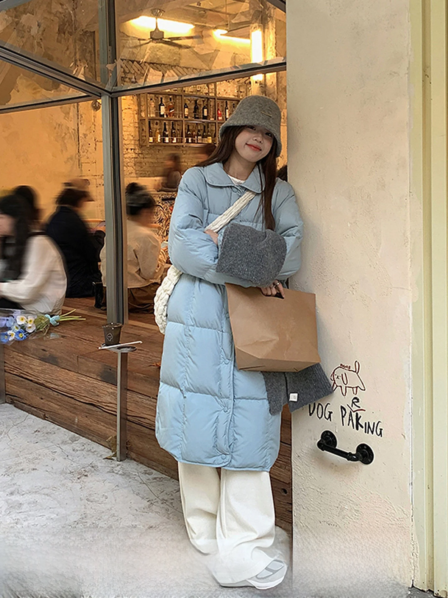 

Women's Over-Knee Thiened Du down Jaet Long Sve Warm Fluffy Coat Korean Sle Bread Sle Outerwear Winter New Arrival
