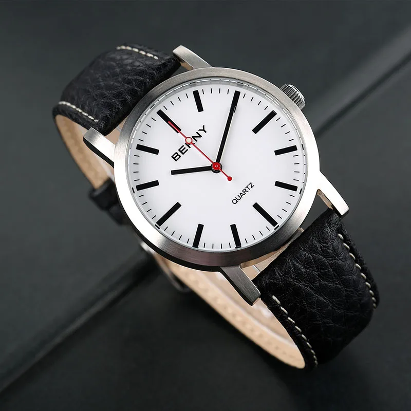 BERNY Men Railway Watch Quartz Clock Male Leather Strap Fashion Railroad Wristwatch Waterproof mens watches top brand luxury