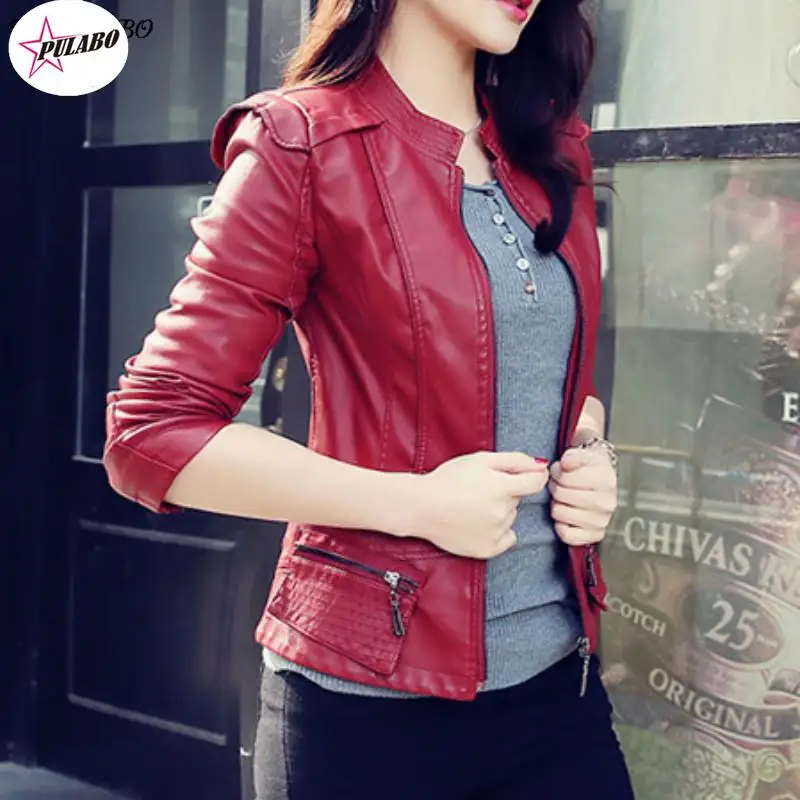 PULABO Motorcycle Coat Spring Winter Women Black Slim Cool Lady PU Leather Jackets Female Zipper Faux Femme Outwear