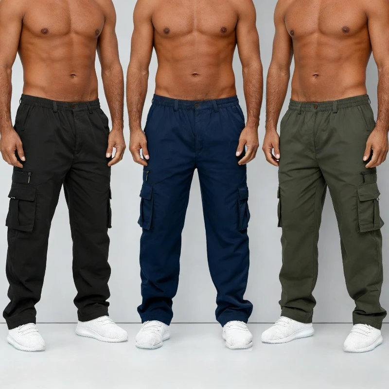 

2026 New Men's Wide Cargo Pants Casual Cotton Linen Trousers