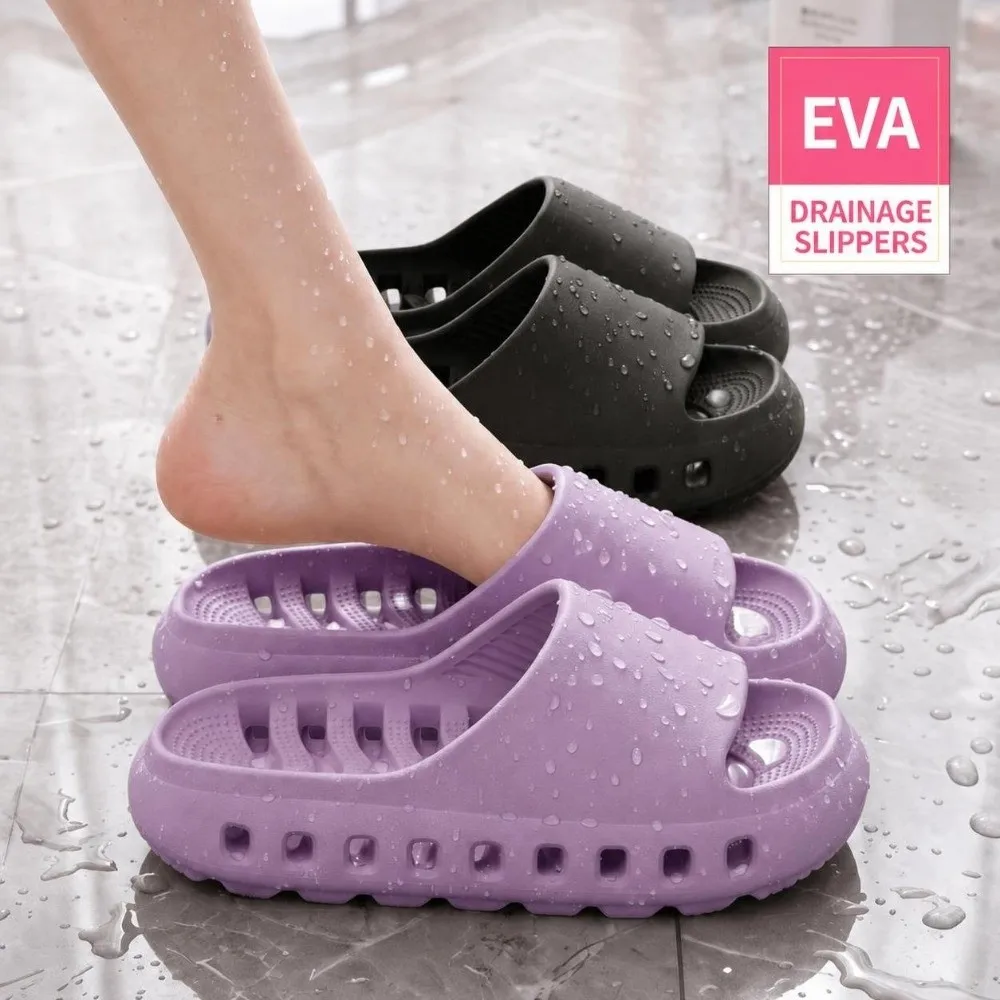 Non-slip EVA Thick Sole Slippers Lightweight Hollow Out Bathroom Slippers Quick-drying Comfort Home Slippers Women Beach Wear