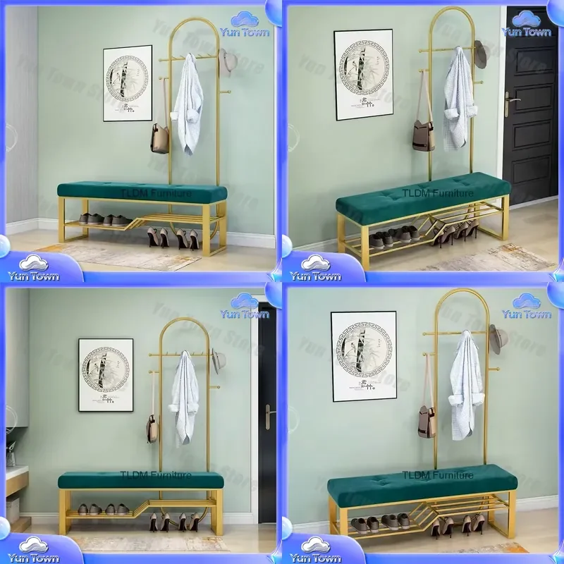 Light Luxury Porch Shoe Changing Stool for Home Bedroom Storage Footstool with Coat Rack for Clothing Store Fitting Room