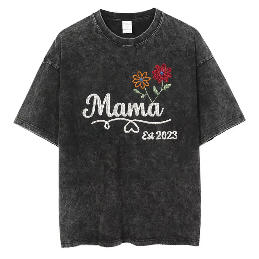Boho Floral Mama T Shirt Cotton Loose Fit Vintage Washed Retro  Short Sleeve Tops Idea Gift for Mother's Day Women Clothes