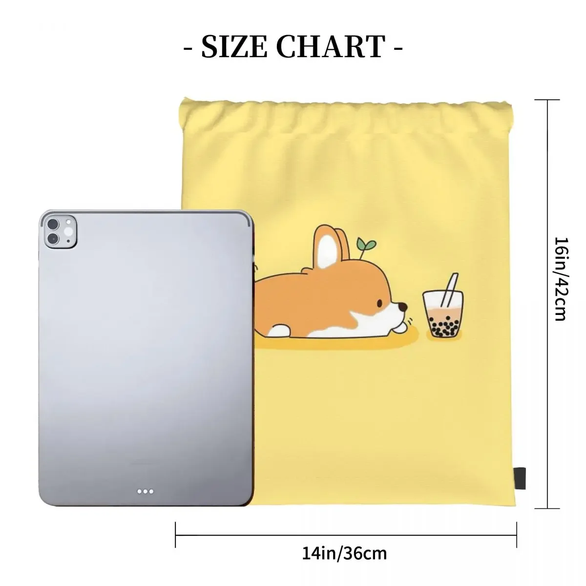 Corgi And Bubble Tea Backpacks Casual Portable Drawstring Bags Drawstring Bundle Pocket Sports Bag BookBag For Travel Students