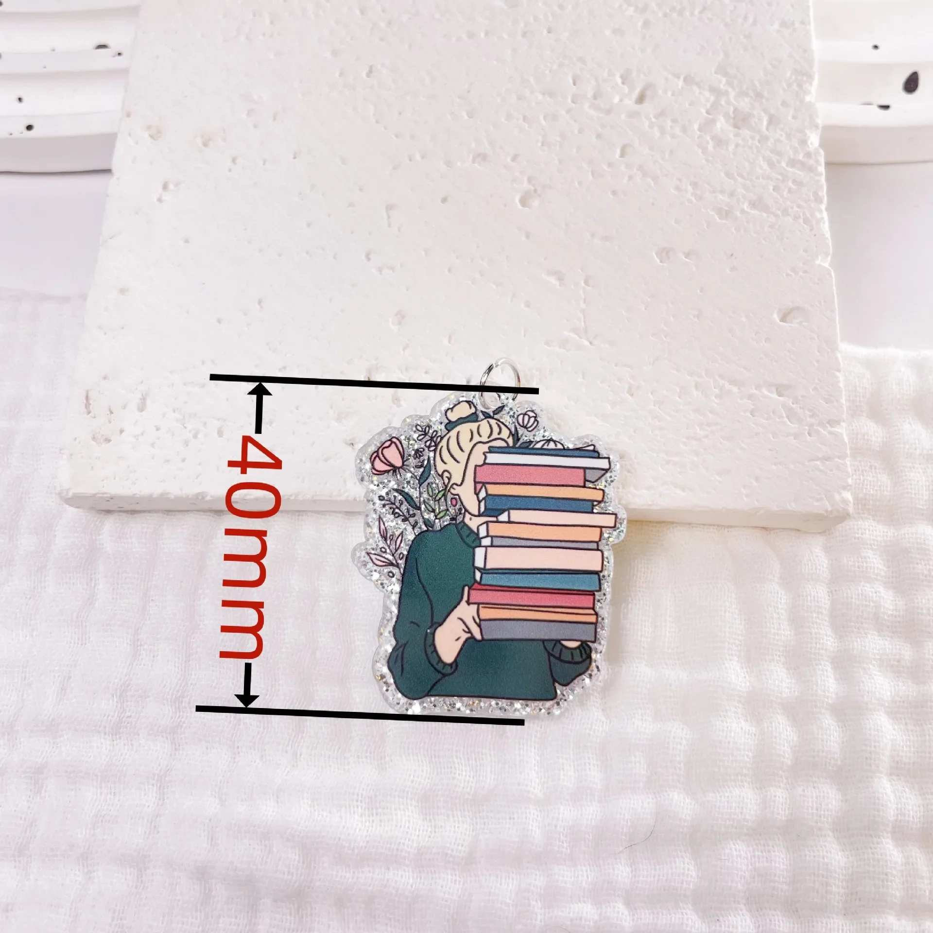 Glitter Pink Books Coffee Acrylic Charms Flat Back Epoxy Pedant Fit Earrings Jewelry Making Teacher Student Gift