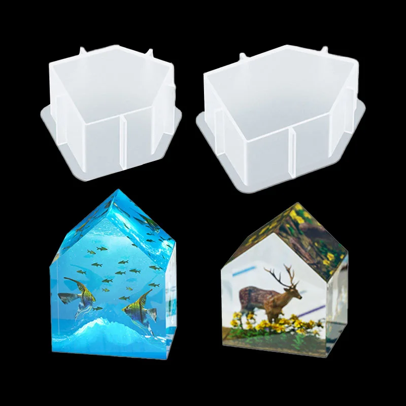 Geometry House Shaped Epoxy Resin Mold Jewelry Insect Plant Specimen Making Micro Landscape Decor House Specimen Silicone Mold