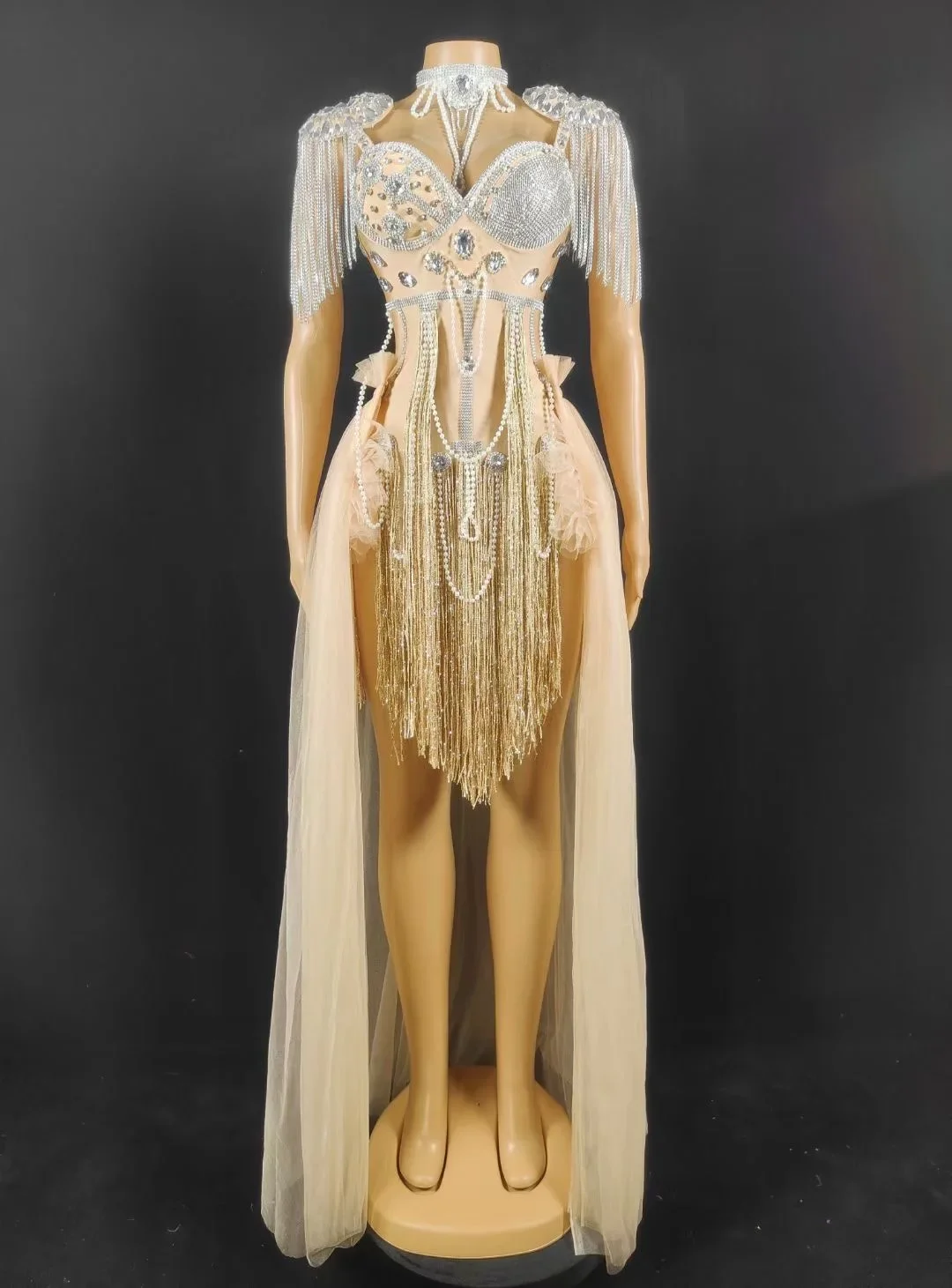 Shining Vrouwen Parels Jurk Verjaardag Vieren Outfit Met Tailing DJ Gogo Zanger Bar Nachtclub Jazz Prestaties Show Wear